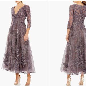 MAC DUGGAL 20336 EMBELLISHED WRAP OVER 3/4 SLEEVE AUBERGINE COCKTAIL DRESS sz 20